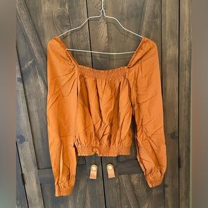 MEXX Rust Boho Smocked Cuff Top
